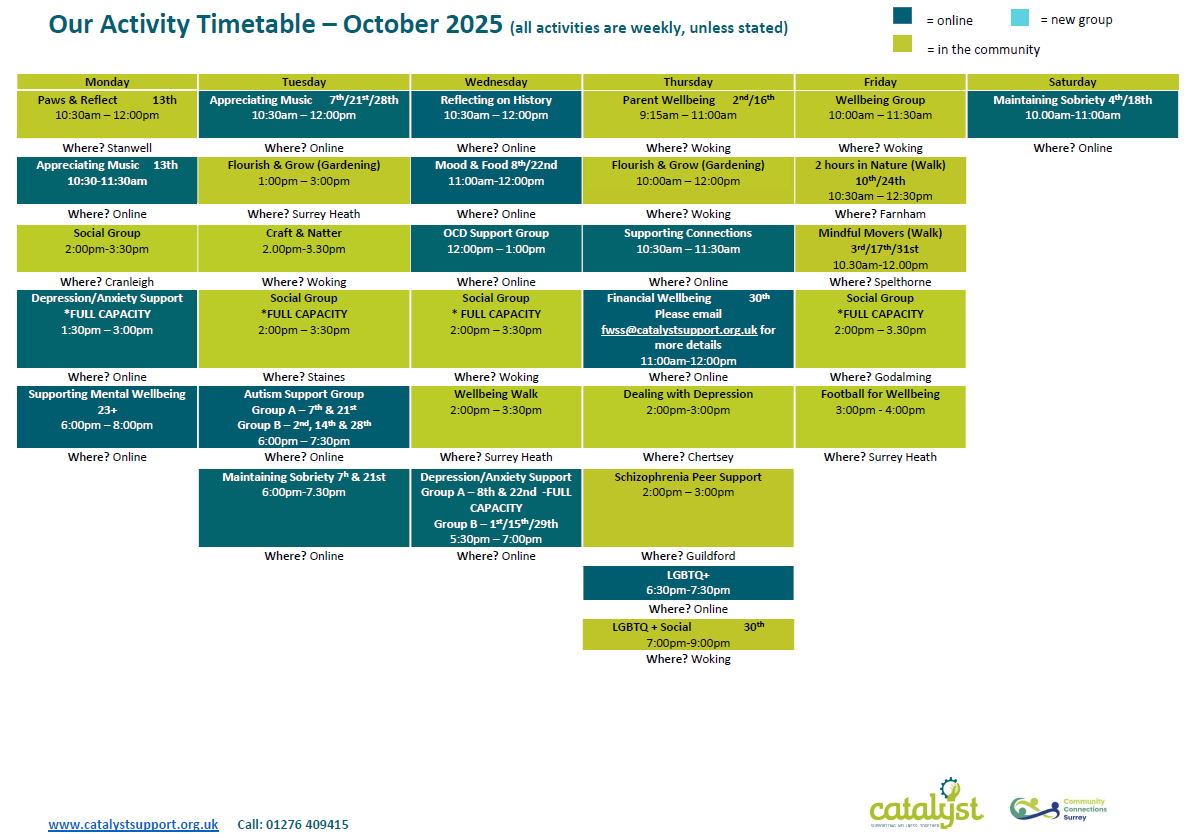 October 2025 Activity Timetable